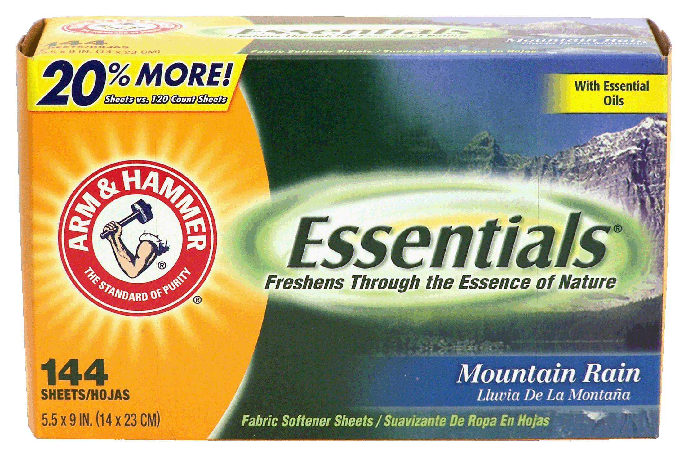 Arm & Hammer Essentials fabric softener sheets, mountain rain scent Full-Size Picture